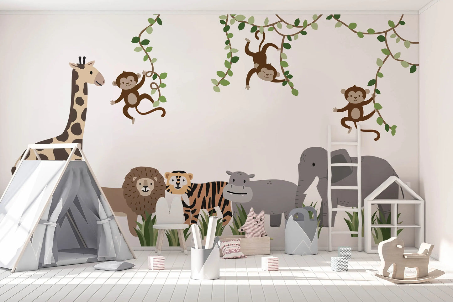 Large Safari Animals and Monkey Wall Decals, Jungle Animal Wall Stickers, Nursery Wall Decals, Repositionable Jungle Wall Decals Style 2 ClickWalls