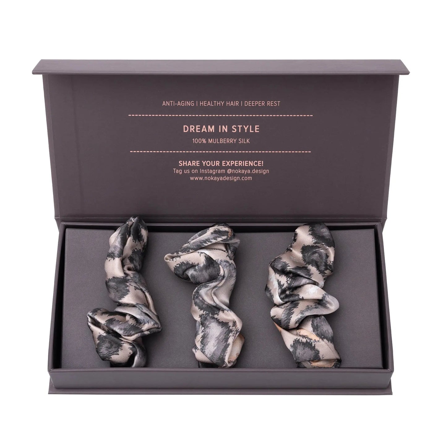 Large Silk Scrunchie Set Snow Leopard NOKAYA