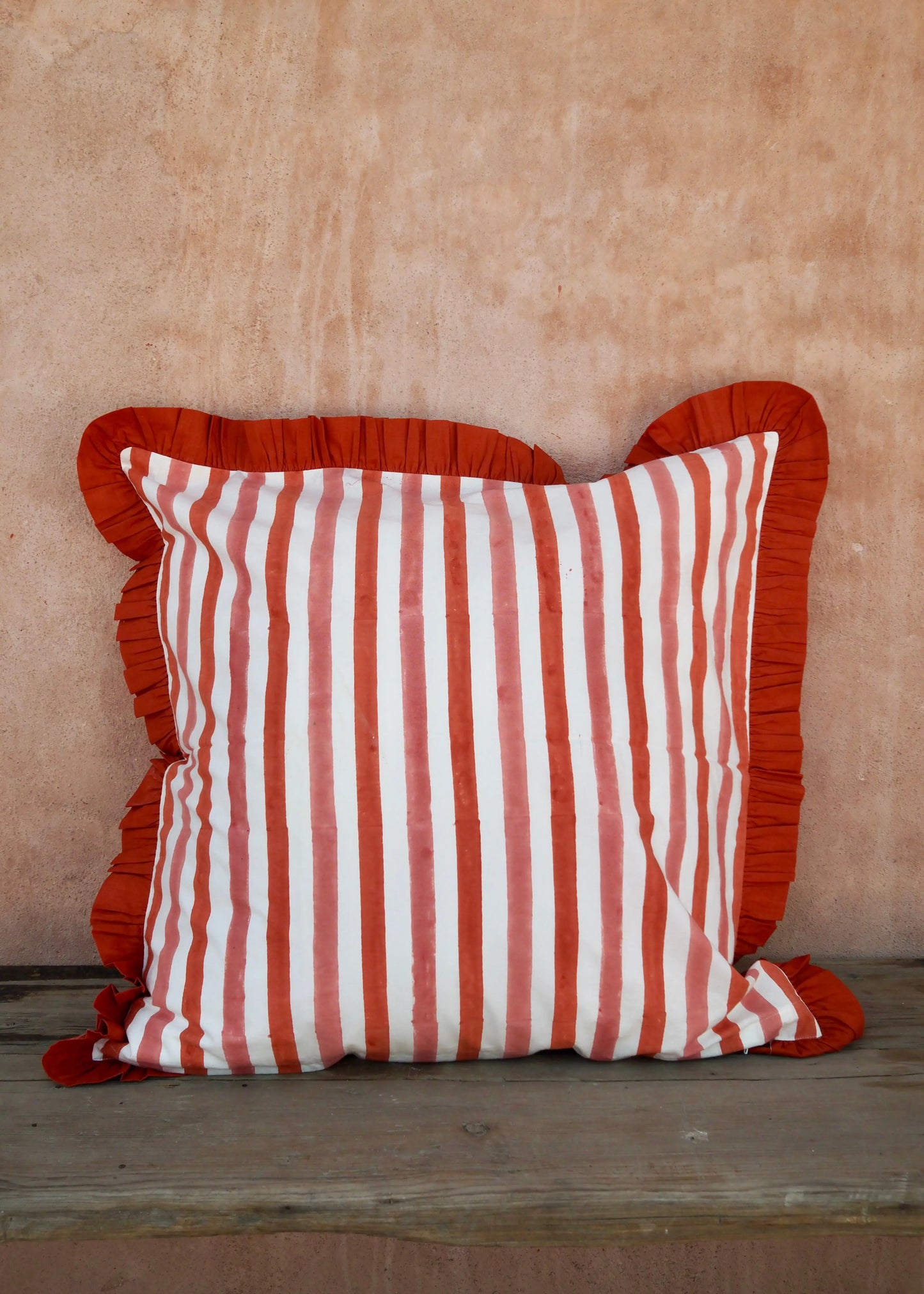 Large Terracotta Pink Floral Reversible Cushion Cover Kapara London