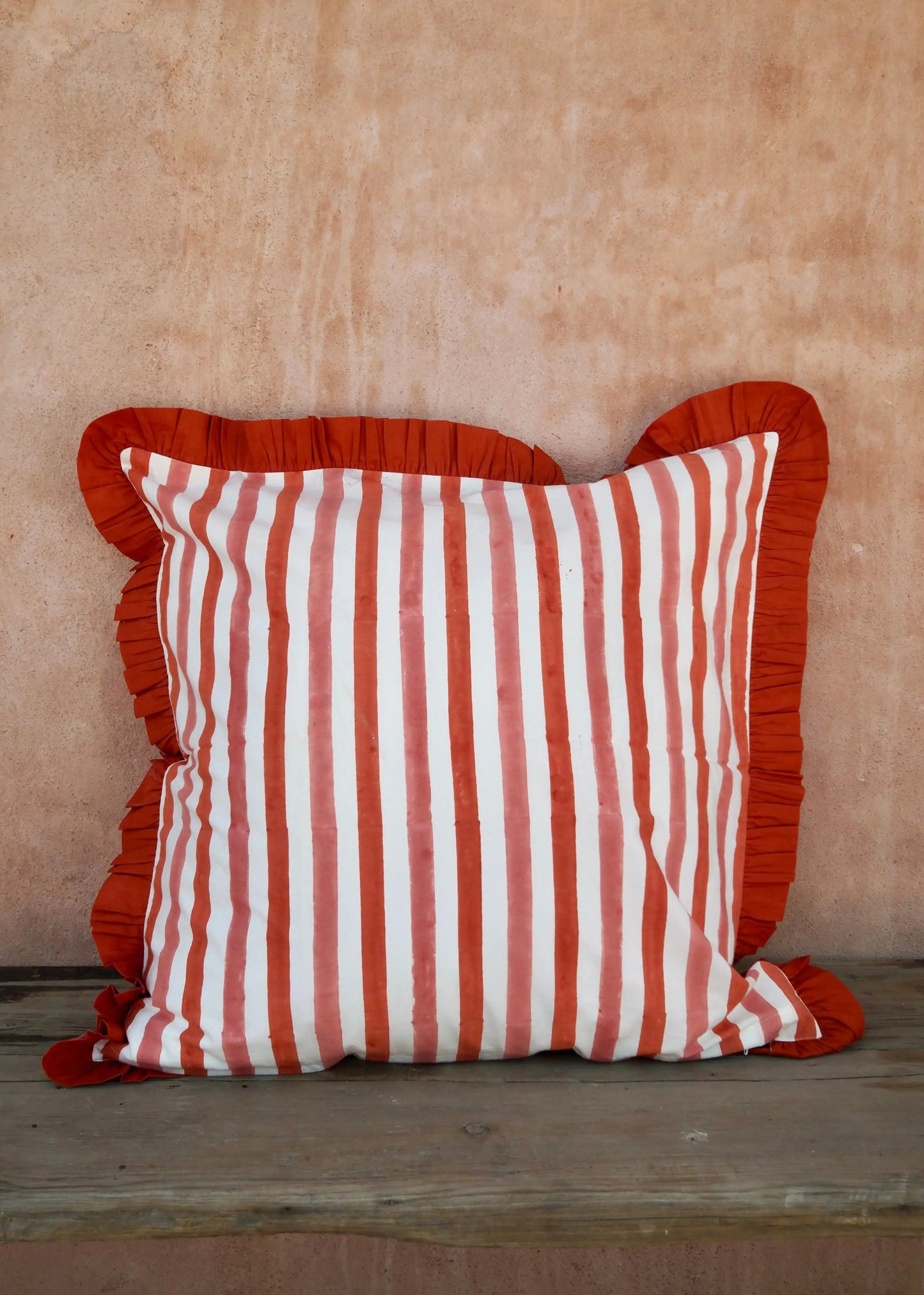 Large Terracotta Pink Floral Reversible Cushion Cover Kapara London