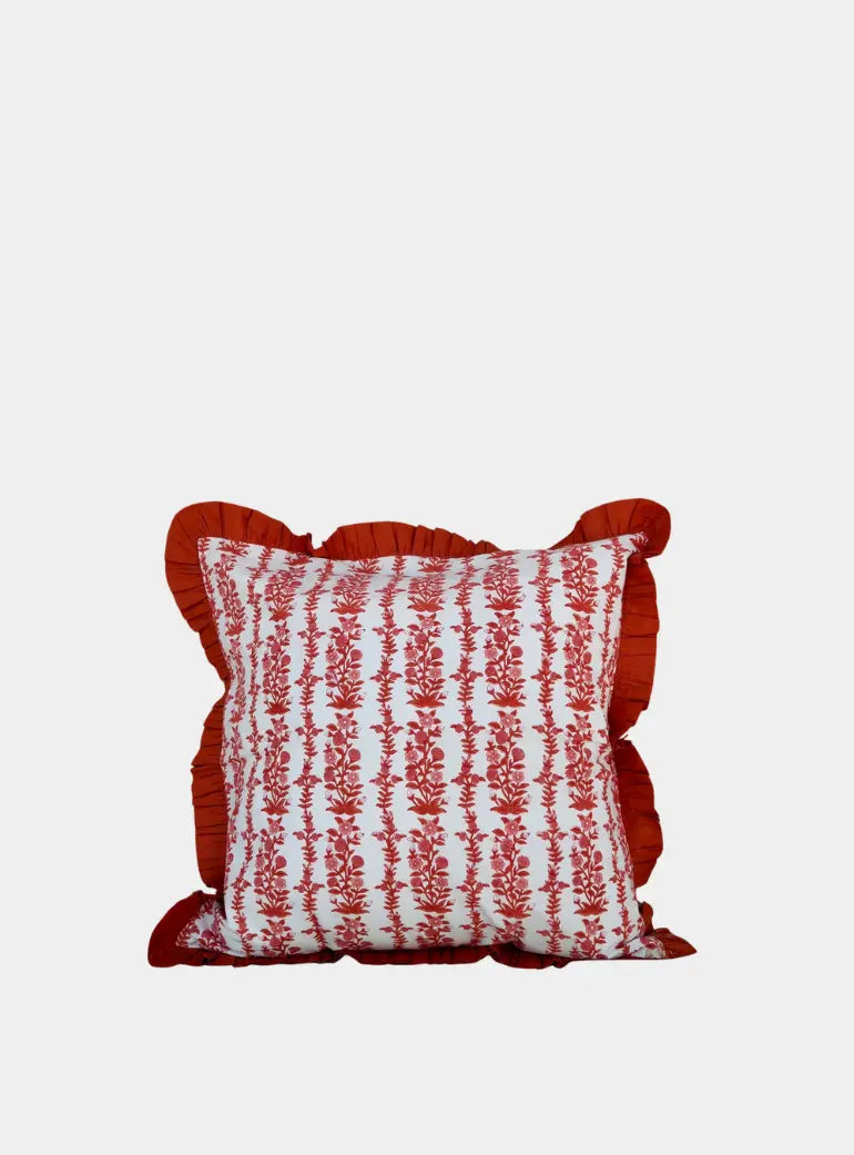 Large Terracotta Pink Floral Reversible Cushion Cover Kapara London