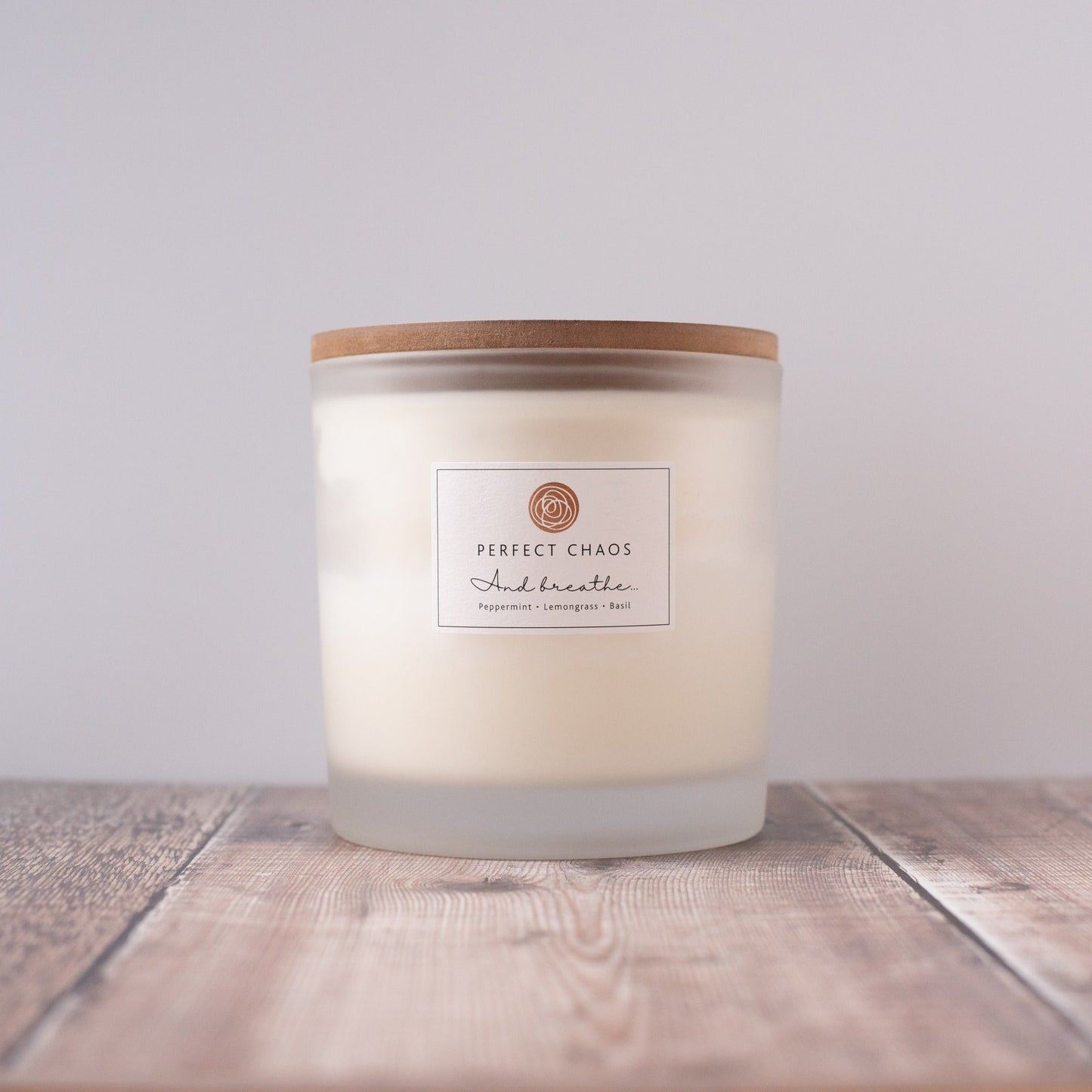 Frosted Glass Candle - And Breathe - Peppermint, Lemongrass and Basil Perfect Chaos