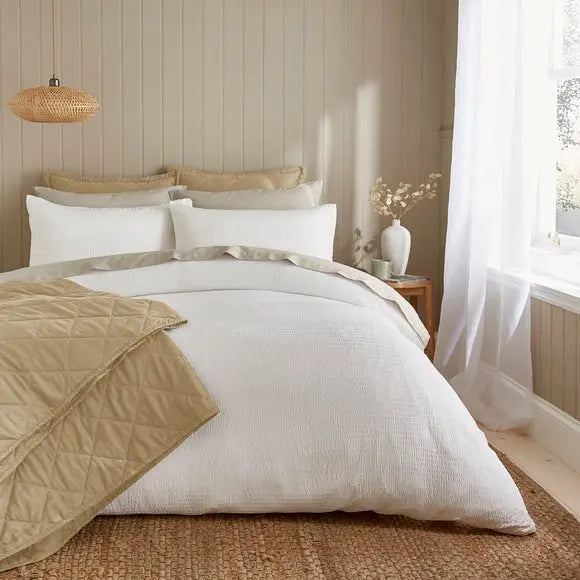 Larken Seersucker Duvet Cover and Pillowcase Set Dunelm