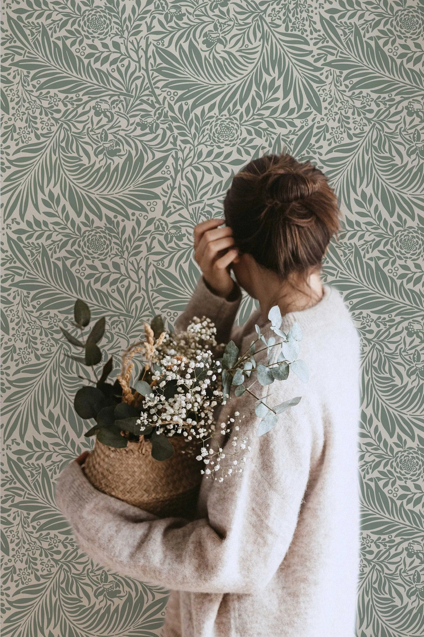 Larkspur Sage Green William Morris Removable Wallpaper | Self-Adhesive | Pasted | Mural | Temporary | Feature Wall ClickWalls