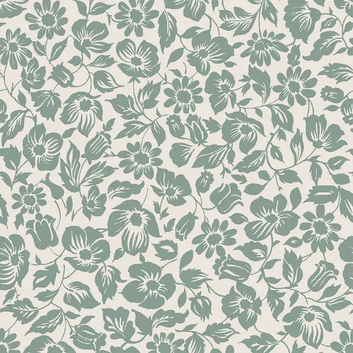 Laurel Green Meadow Floral Wallpaper Piglet