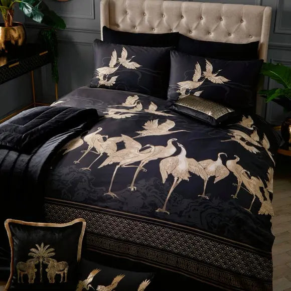 Laurence Llewelyn-Bowen Kireina Black and Gold Cotton Duvet Cover and Pillowcase Set Dunelm