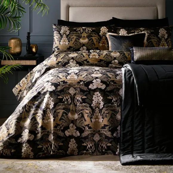 Laurence Llewelyn-Bowen Suburban Jungle Duvet Cover and Pillowcase Set Black Dunelm