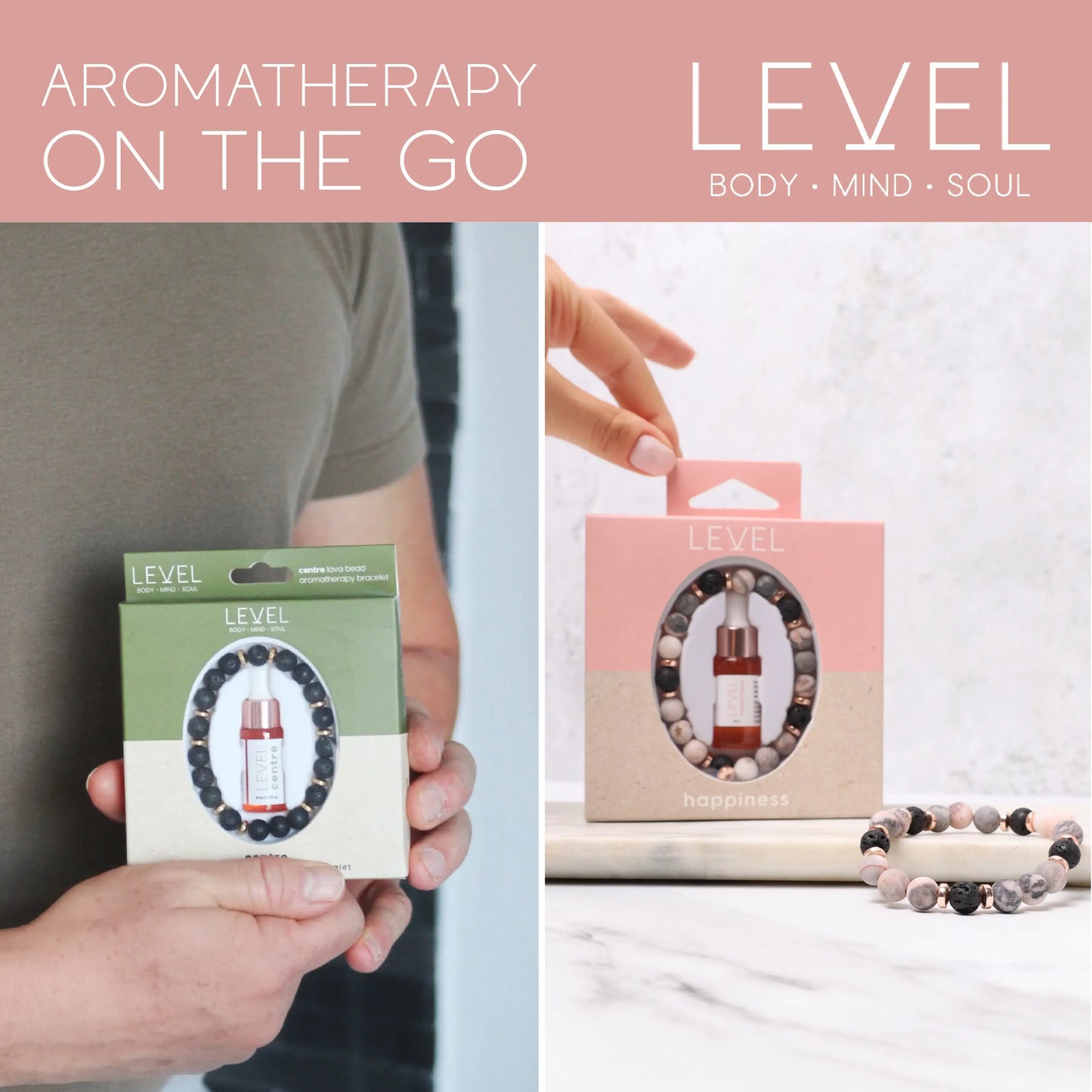 Lava Bead Aromatherapy Bracelet Set- Centre & Happiness SMUG