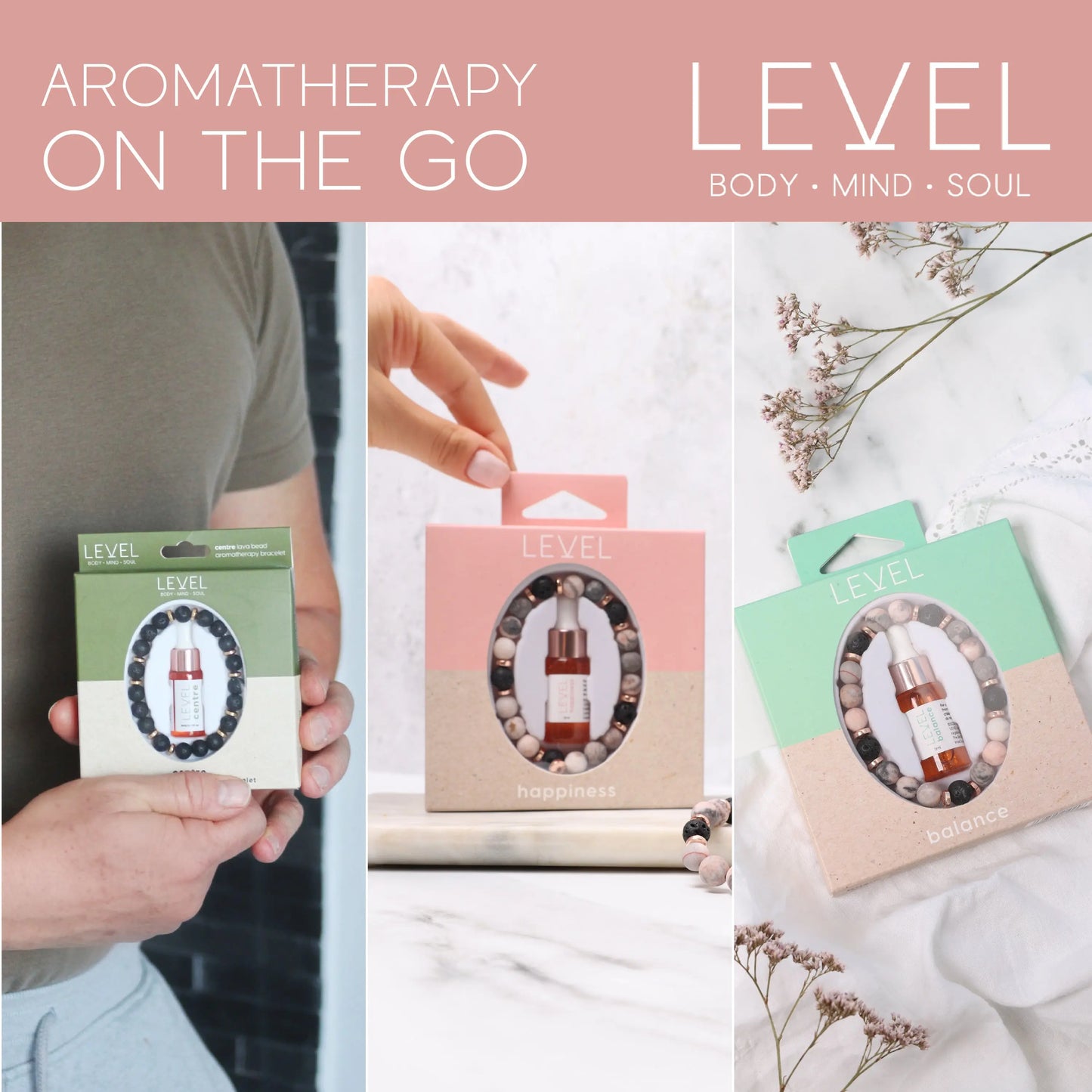 Lava Bead Aromatherapy Bracelet Set - Happiness, Centre & Balance SMUG