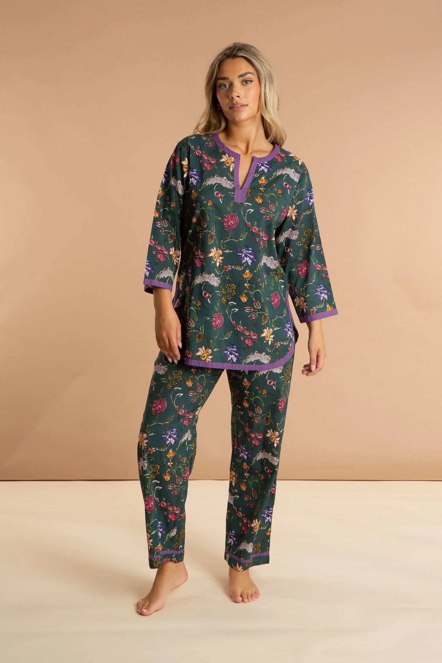 Lavender Fields Women's Floral Cotton Pyjama Trouser Set inara