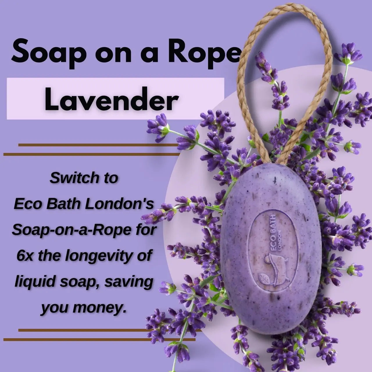 Lavender Soap on a Rope 220g -  Luxurious and Eco Friendly Relaxing Body Wash Bar with Shea Butter Eco Bath London