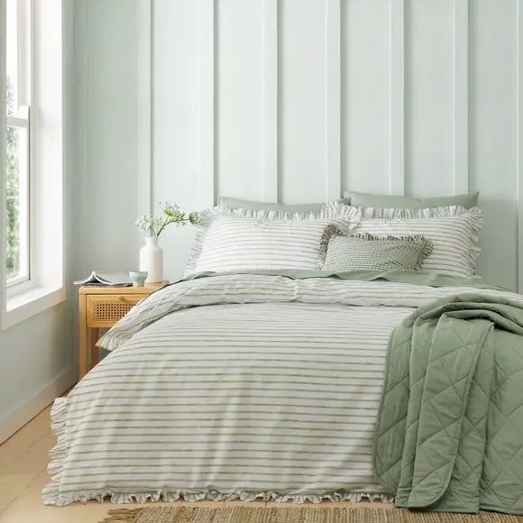 Laylah Frilled Stripe Duvet Cover & Pillowcase Set Dunelm