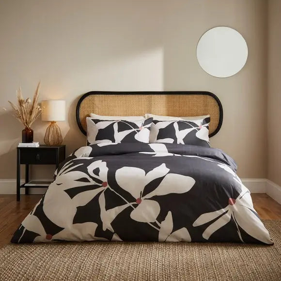 Leila Floral Black Duvet Cover and Pillowcase Set Dunelm