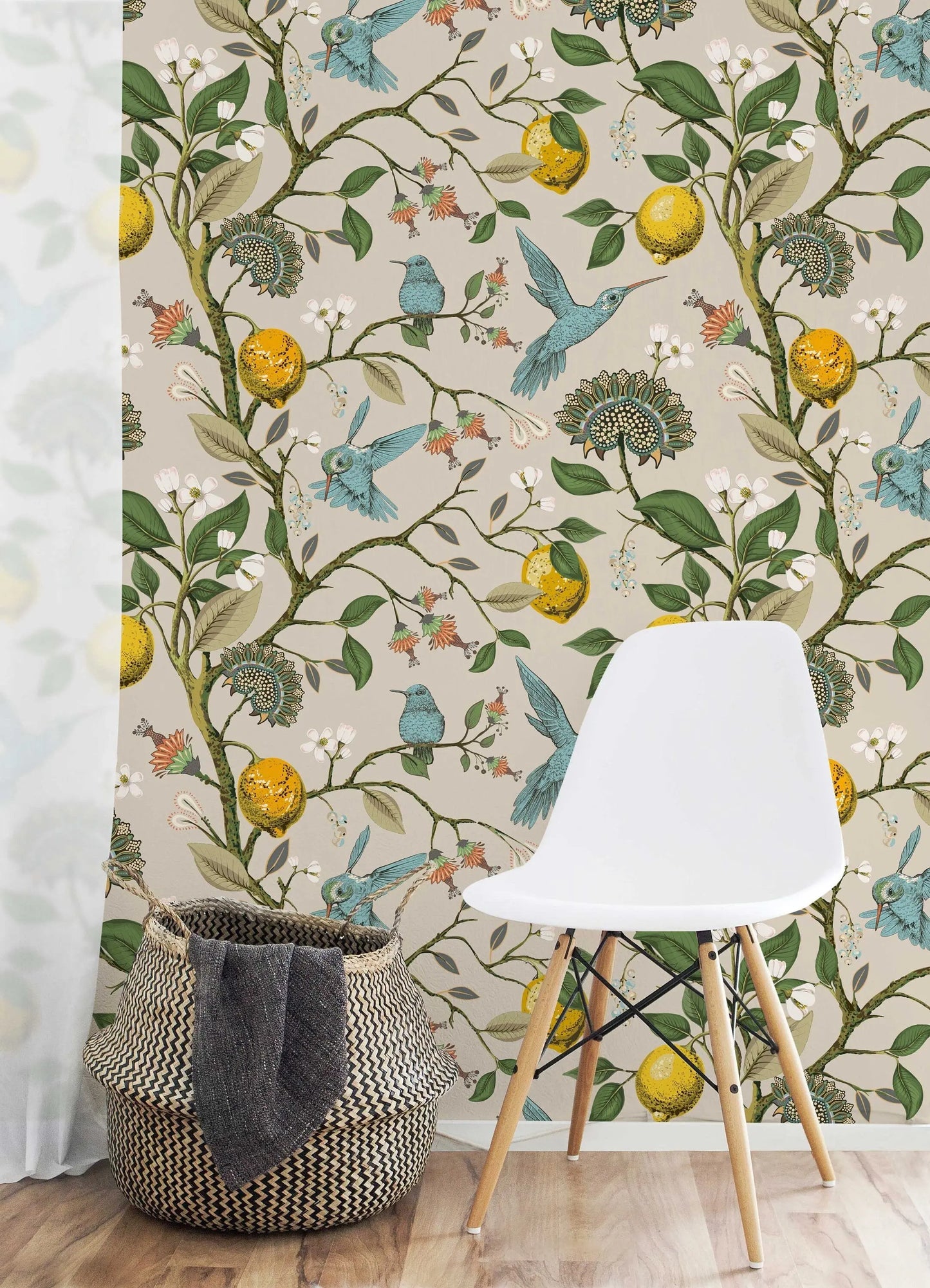 Lemon Grove Hummingbirds Peel and Stick Wallpaper - Removable Self-Adhesive for Nursery or Kitchen ClickWalls