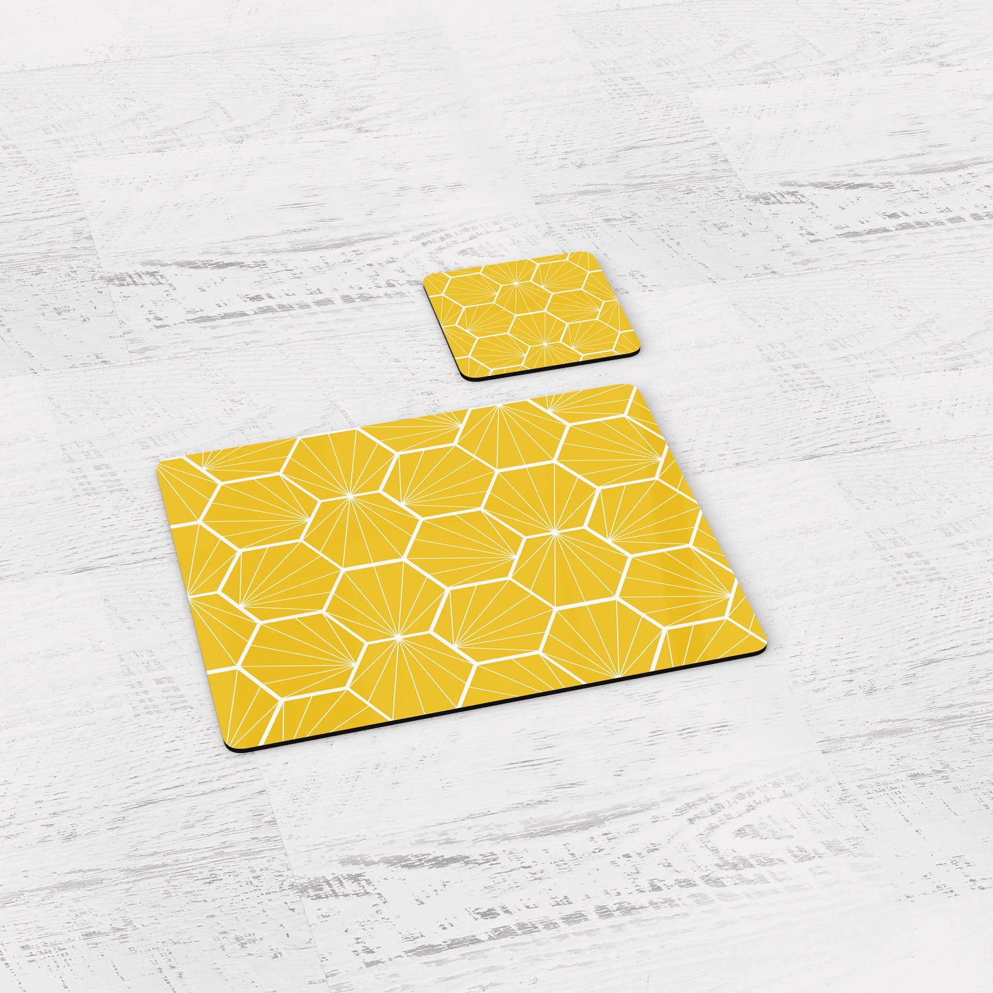 Lemon Yellow Geometric Hexagons Placemats, Set of 4 or Set of 6 Shadow bright