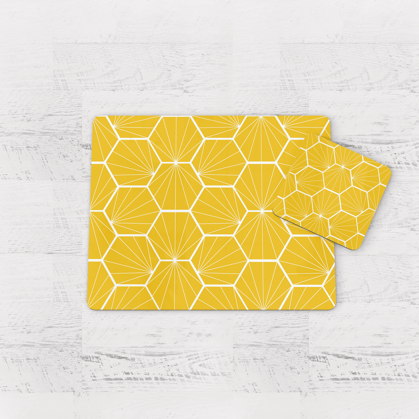Lemon Yellow Geometric Hexagons Placemats, Set of 4 or Set of 6 Shadow bright