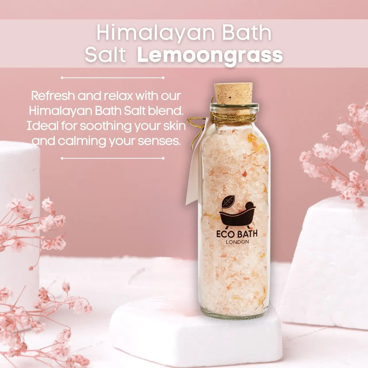 Lemongrass Himalayan Bath Salt 300g - Premium Himalayan Salt Infused with Lemongrass & Calendula Eco Bath London