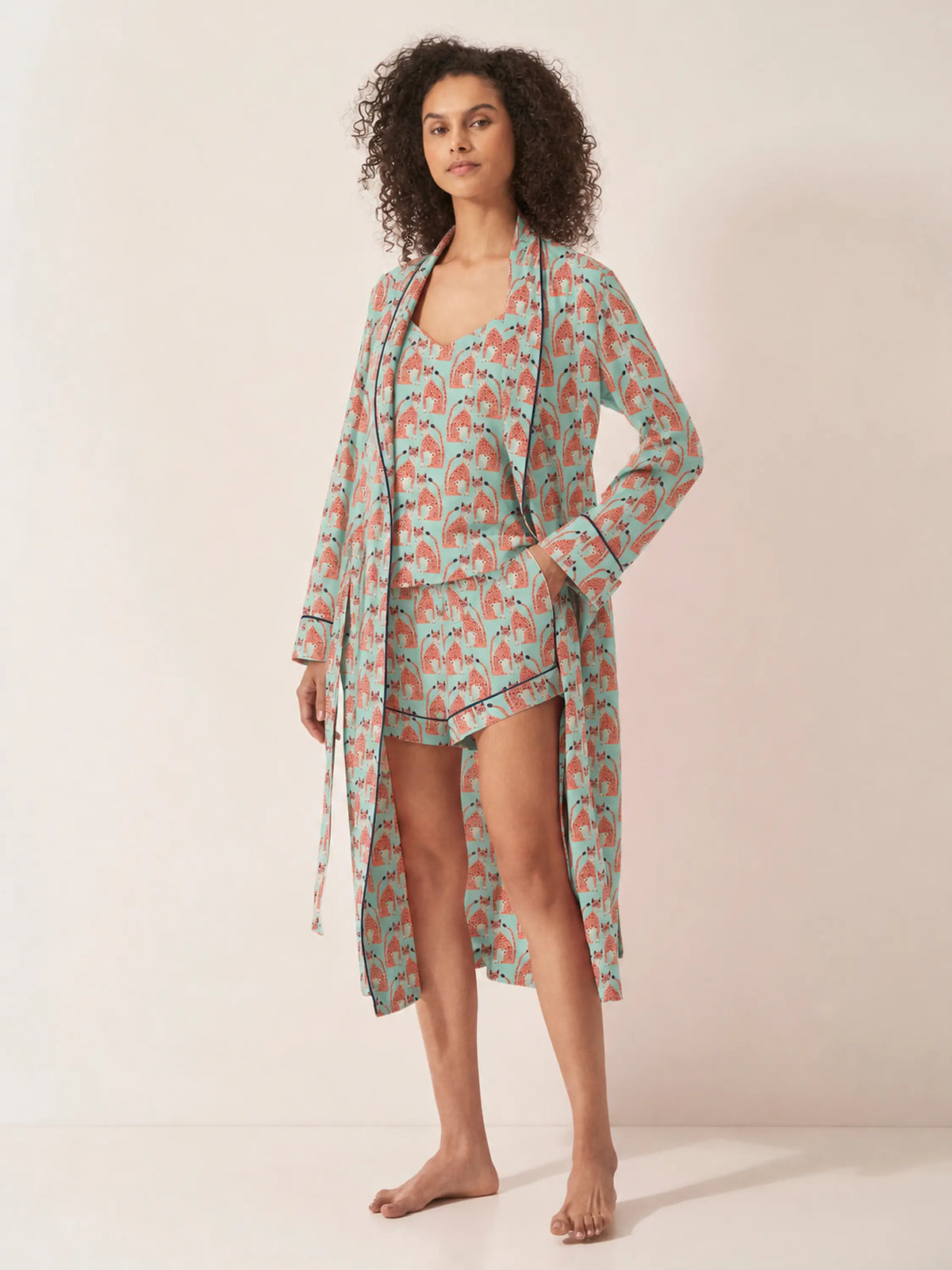Leopards on Green Cotton Robe Myza