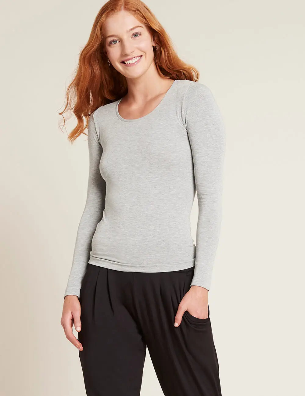 Light Grey Marl Bamboo Women's Base Layer Long Sleeve Top Boody