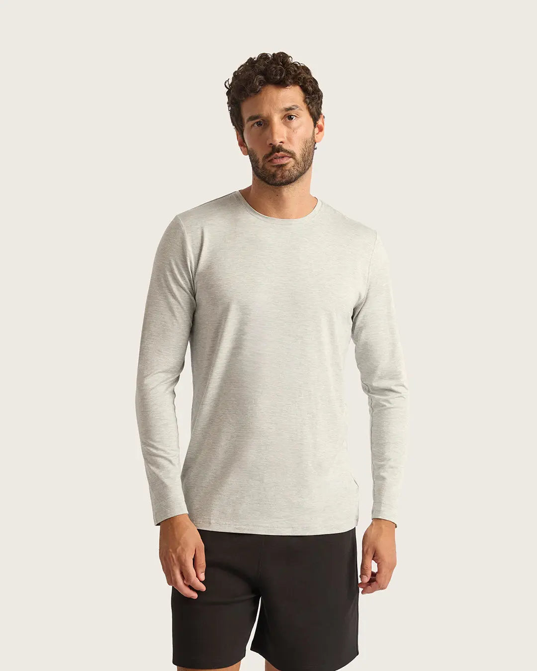 Light Grey Marl Mens Base Layer Long Sleeve Crew Neck T-Shirt Boody