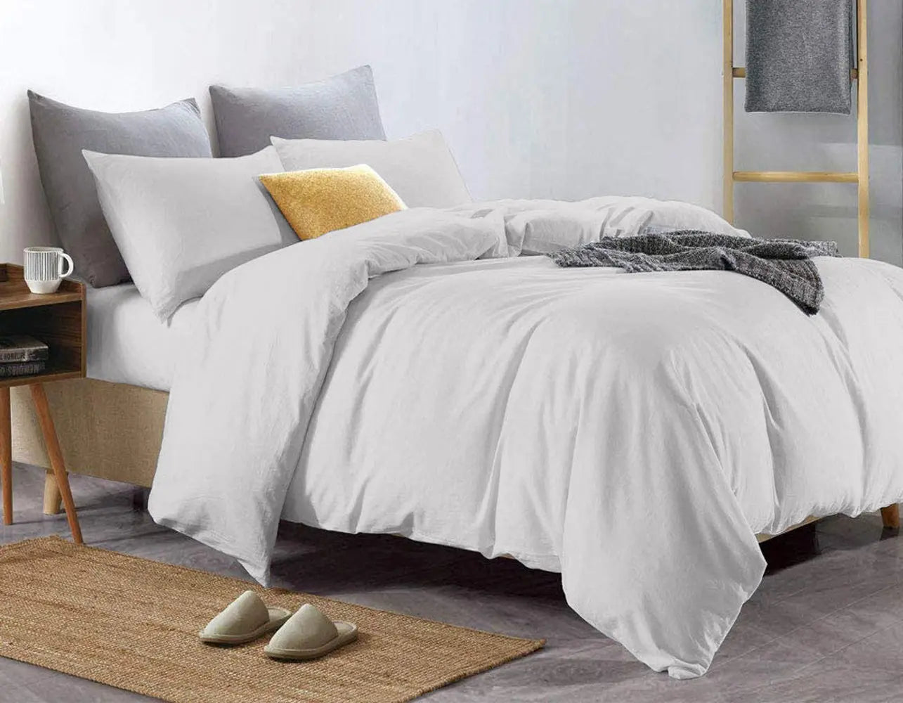 Pure Egyptian Cotton Duvet Cover Bed Set in Light Grey Euphoric Bedding