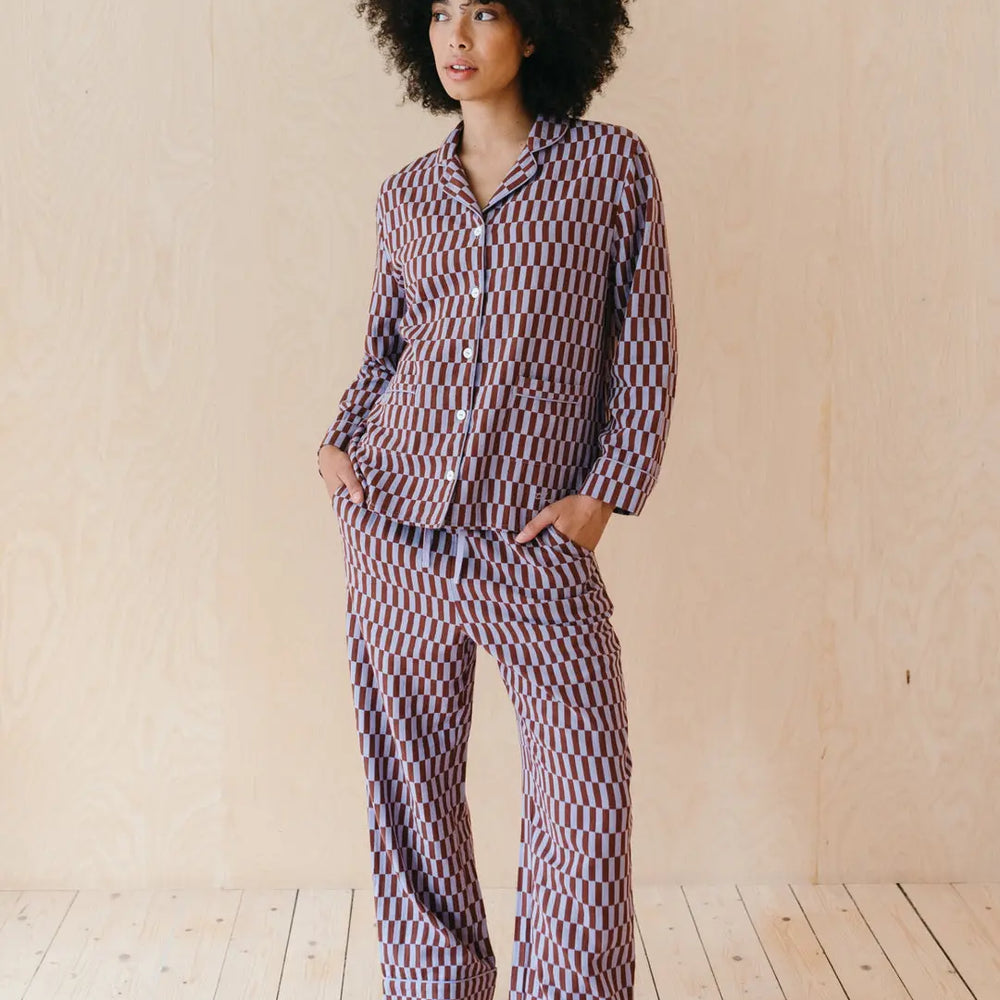 Lilac Checkerboard Cotton Pyjama Trouser Set TartanBlanketCo