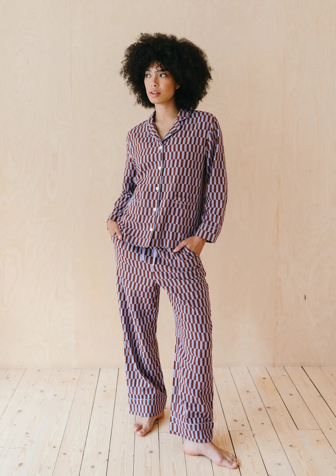 Lilac Checkerboard Cotton Pyjama Trouser Set TartanBlanketCo