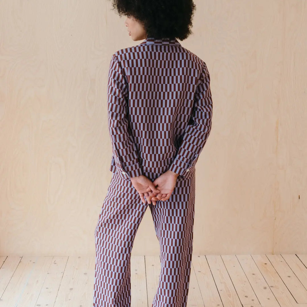 Lilac Checkerboard Cotton Pyjama Trouser Set TartanBlanketCo