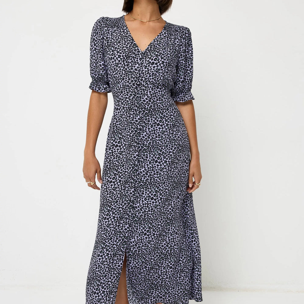 Lilac Mini Leopard Flute Sleeve Midi Tea Dress Scamp & Dude