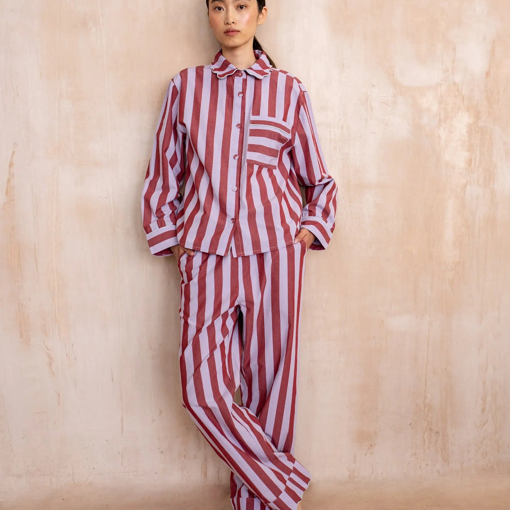 Lilac Stripe Cotton Pyjamas TartanBlanketCo