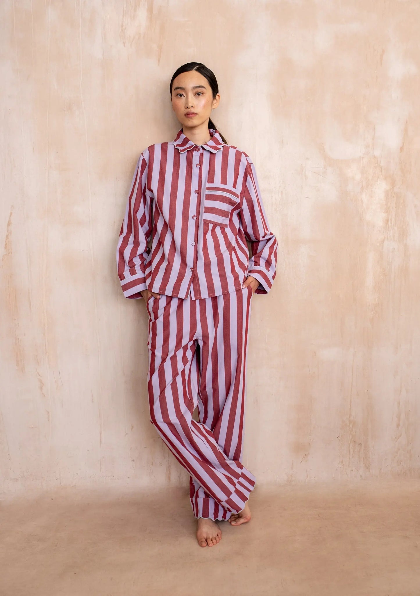 Lilac Stripe Cotton Pyjamas TartanBlanketCo