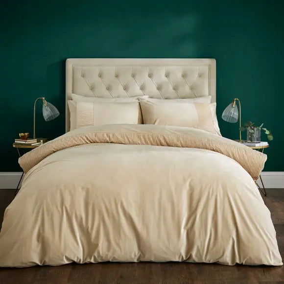 Liliana Pleated Luxury Velvet Duvet Cover and Pillowcase Set Dunelm