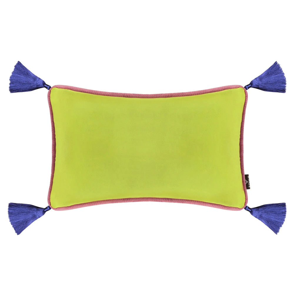 Lime Green Velvet Rectangular Cushion With Tassels Bivain