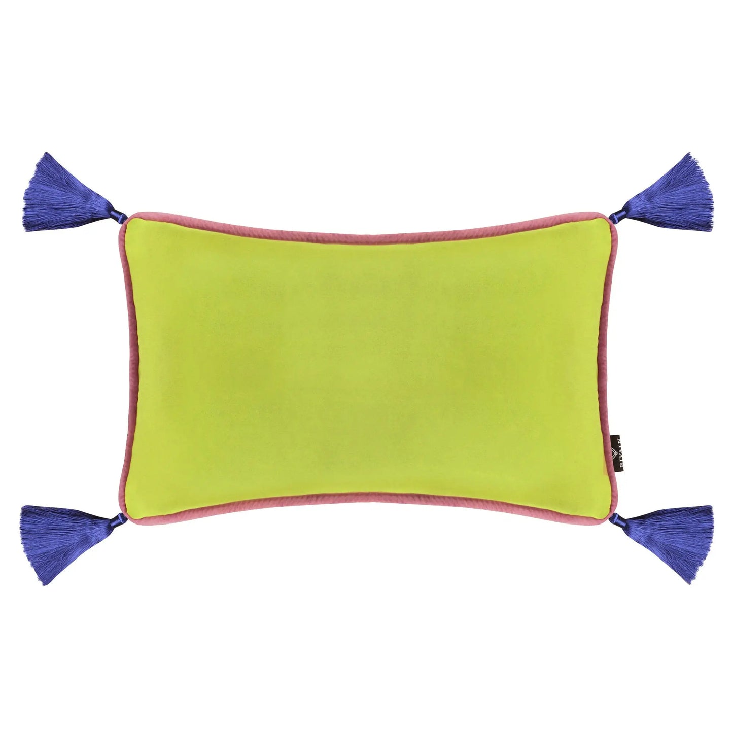 Lime Green Velvet Rectangular Cushion With Tassels Bivain