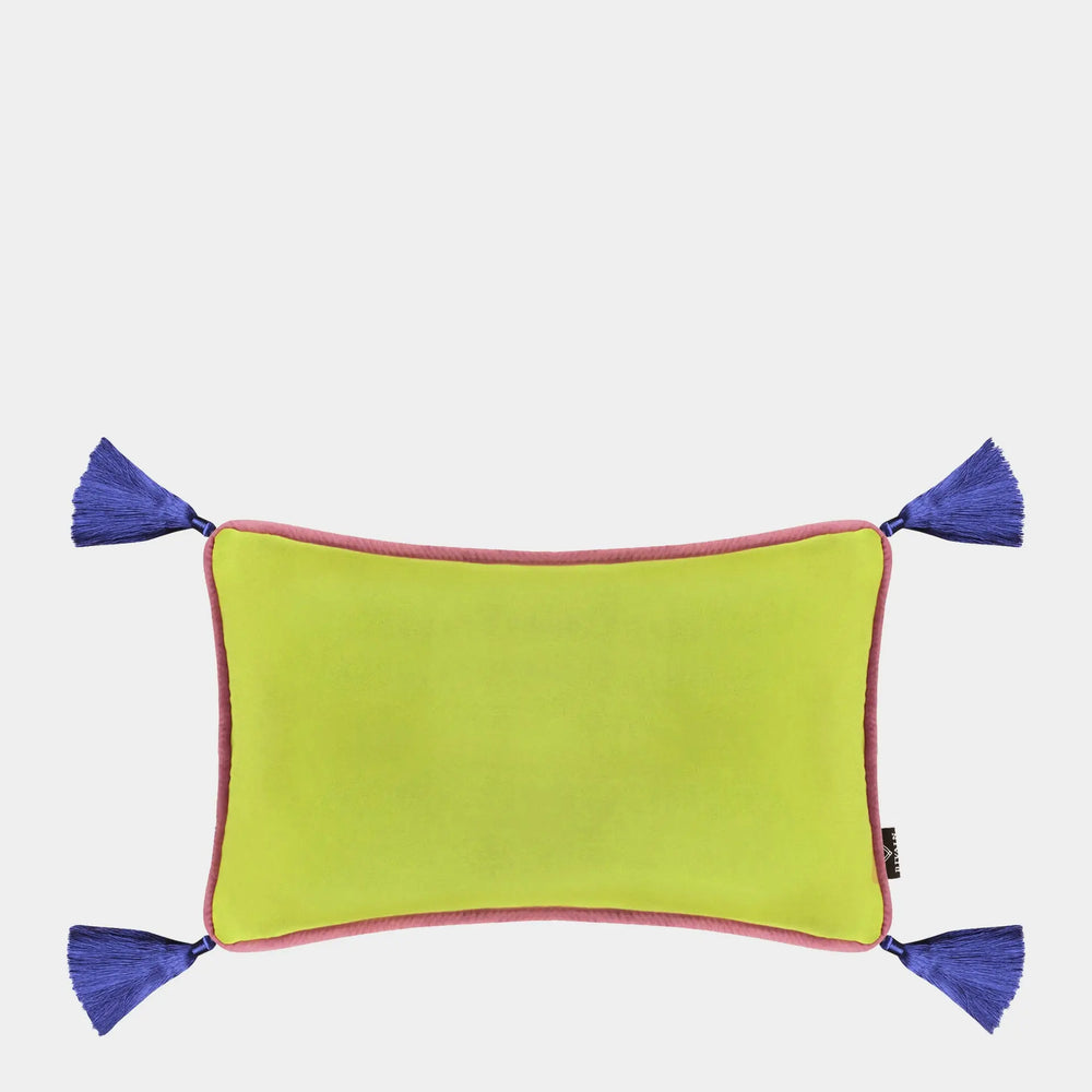 Lime Green Velvet Rectangular Cushion With Tassels Bivain