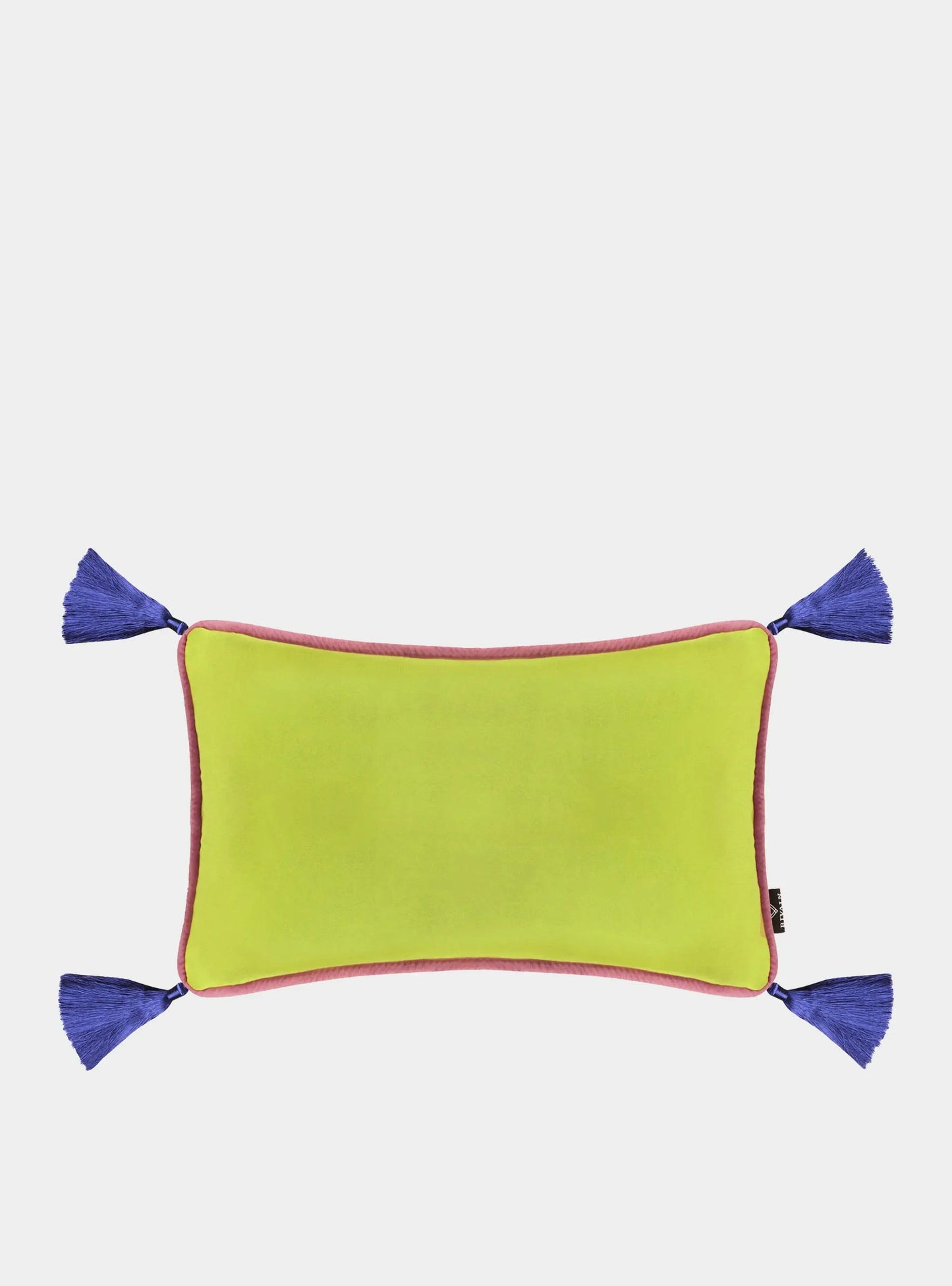 Lime Green Velvet Rectangular Cushion With Tassels Bivain