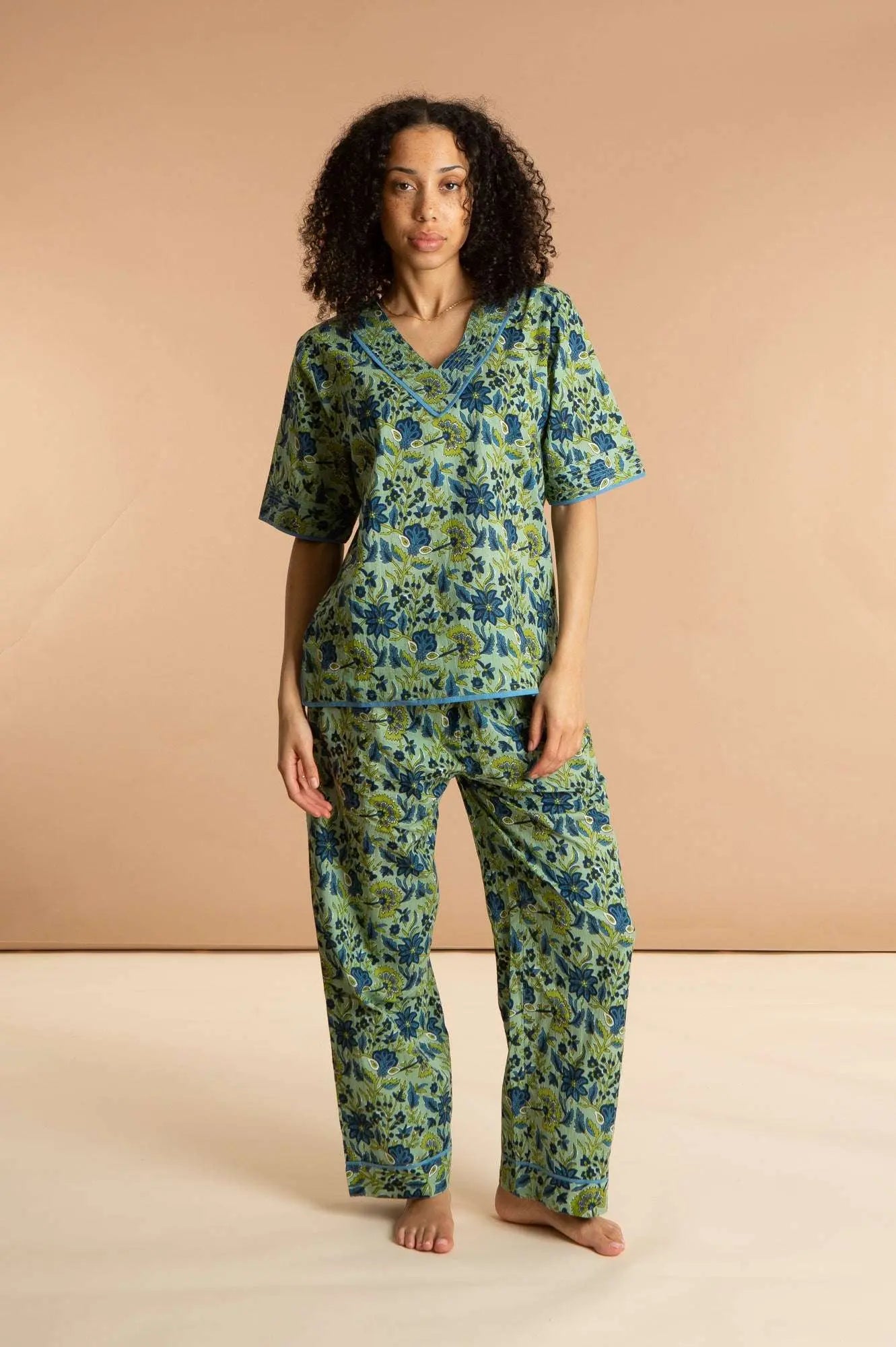 Lime Patchouli Women's Floral Cotton Pyjama Trouser Set inara