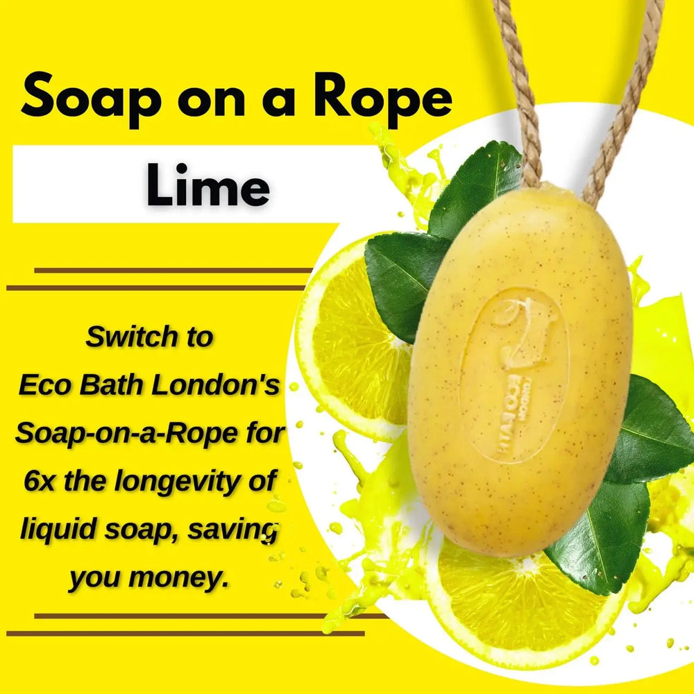 Lime Soap on a Rope 220g - Luxury Eco-Friendly Lime Soap, Refreshing Body Wash Bar with Shea Butter Eco Bath London