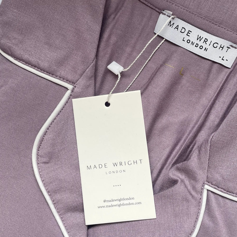 Limited Edition Piped Edge Bamboo Pyjama Set in Lilac Cloud Made Wright London