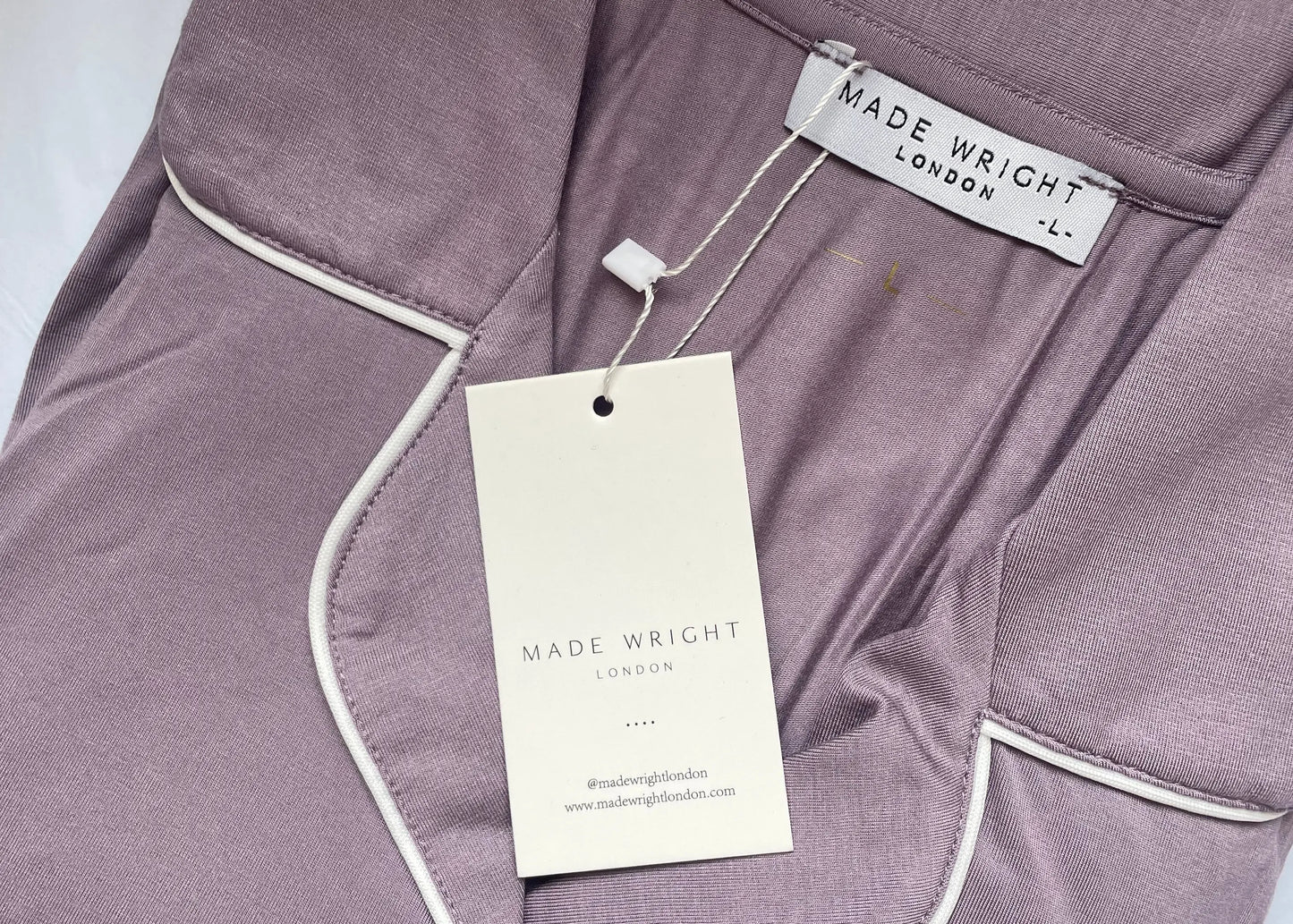 Limited Edition Piped Edge Bamboo Pyjama Set in Lilac Cloud Made Wright London