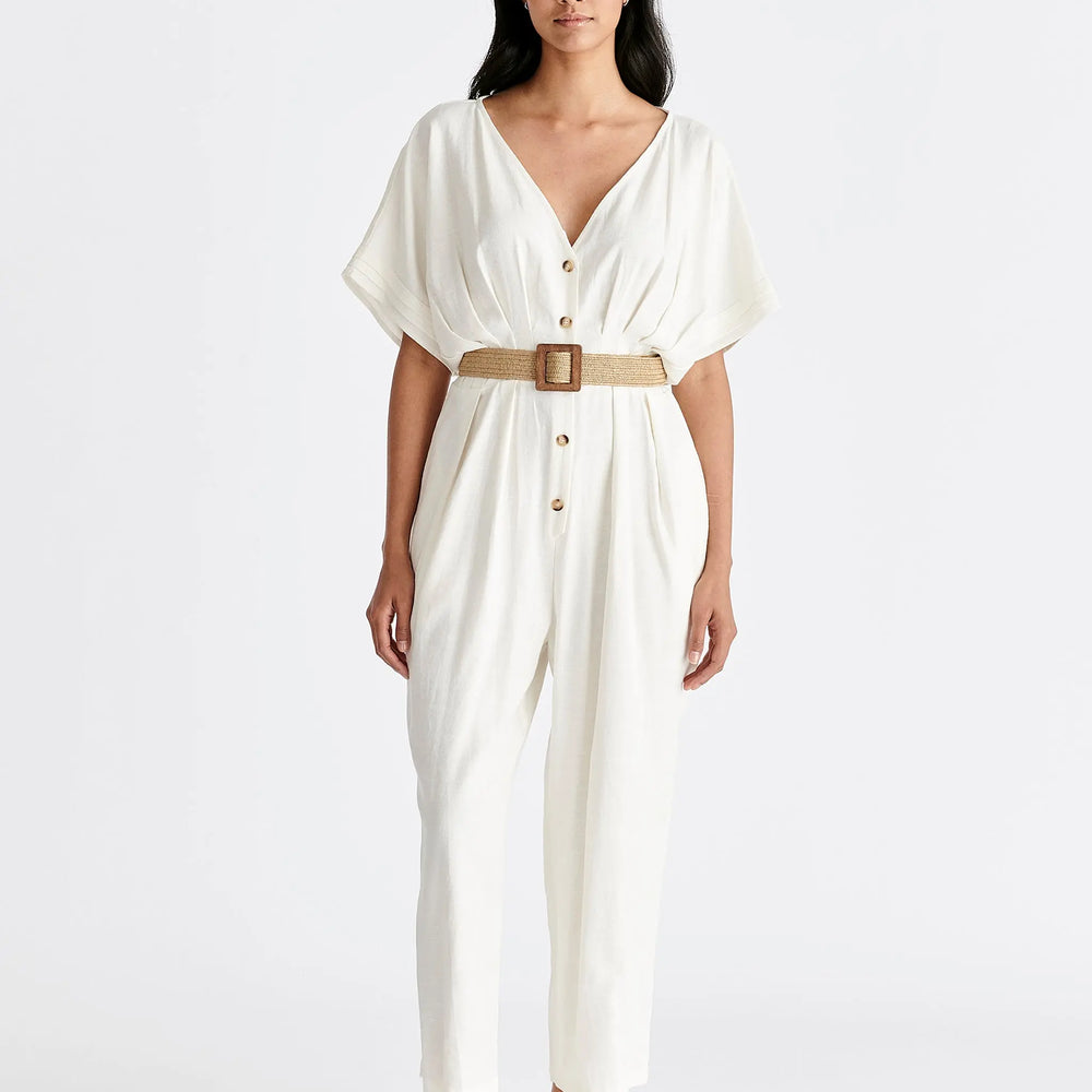 Linen Blend Button Jumpsuit Paisie