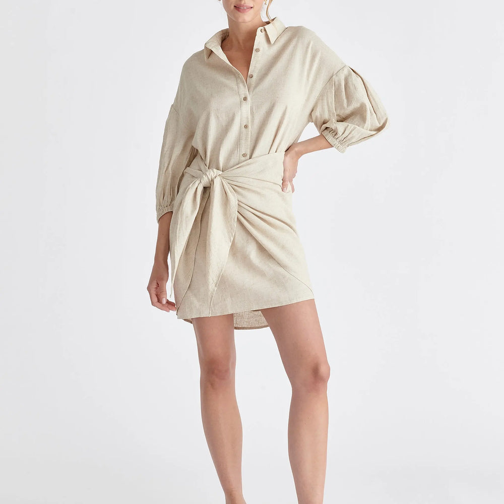Linen Blend Shirt Dress Paisie
