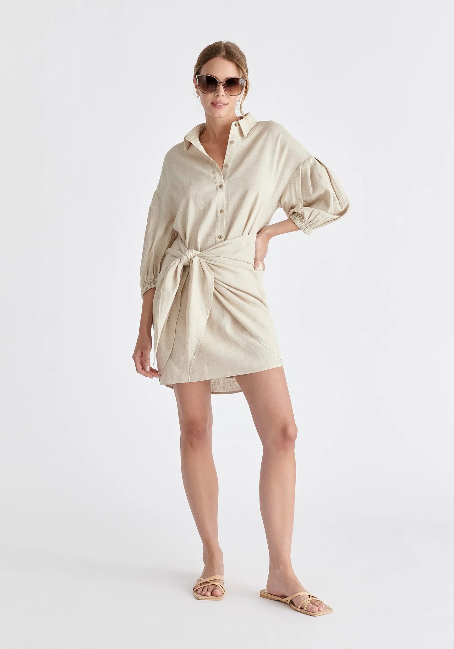 Linen Blend Shirt Dress Paisie