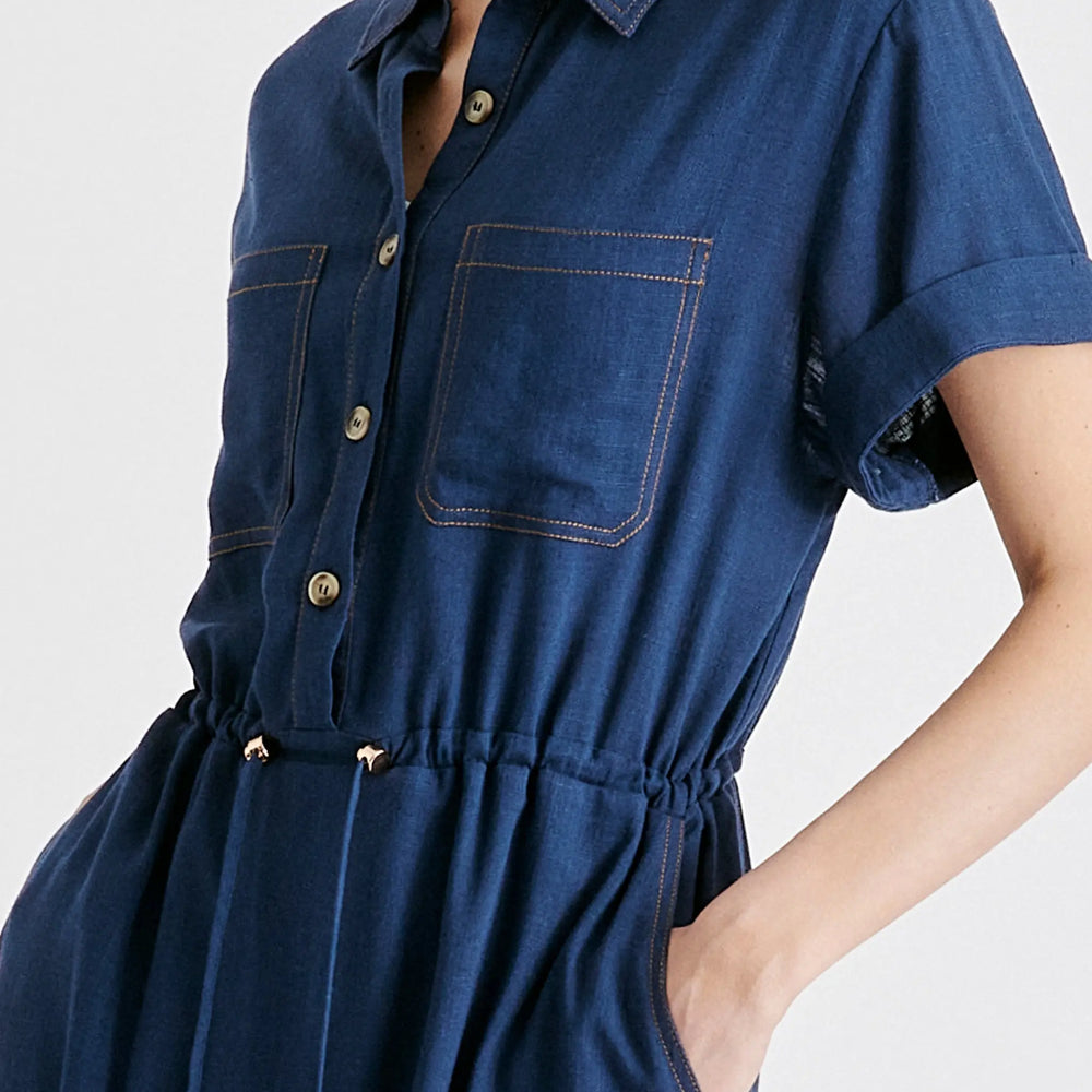 Linen Blend Shirt Dress With Stitch Details Paisie