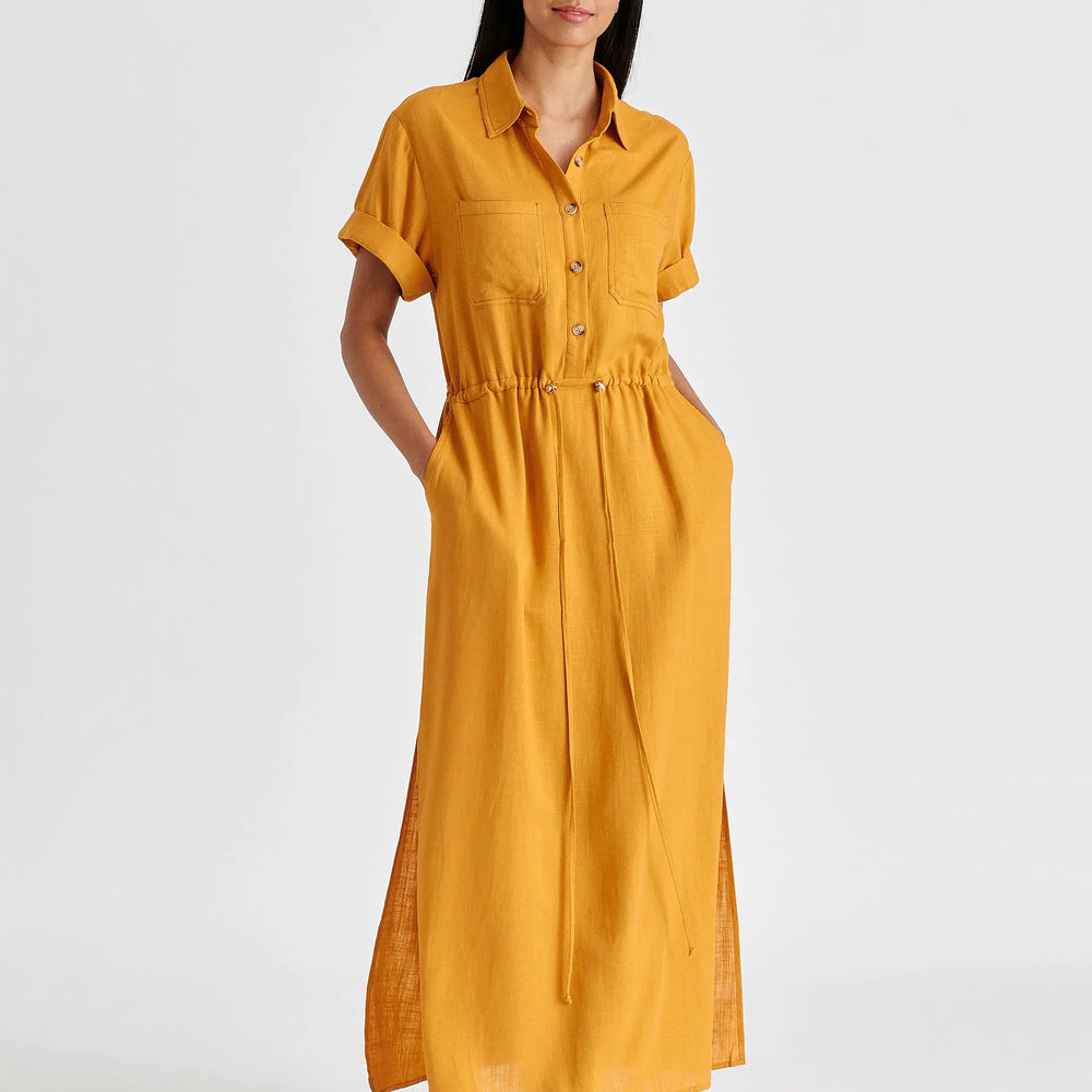 Linen Blend Shirt Dress With Stitch Details Paisie