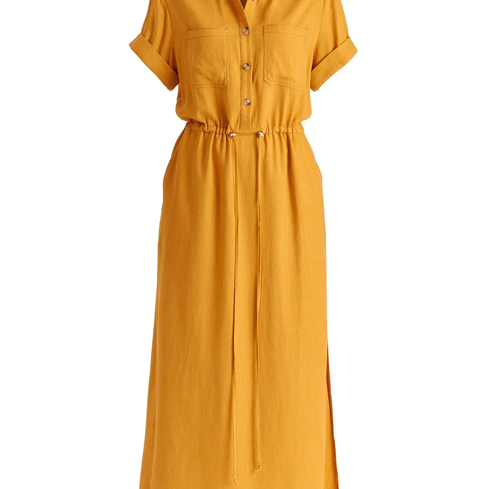Linen Blend Shirt Dress With Stitch Details Paisie