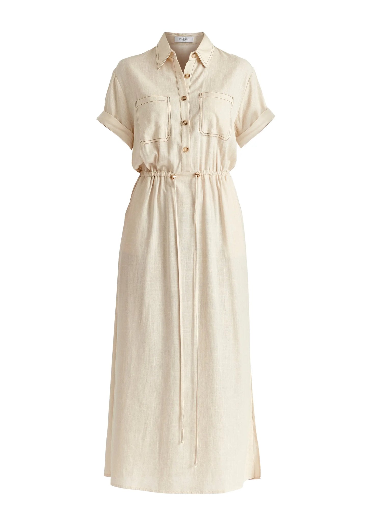 Linen Blend Shirt Dress With Stitch Details Paisie