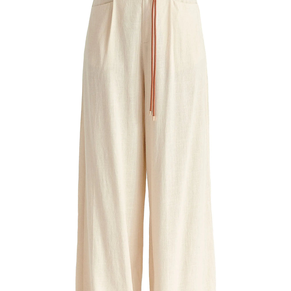 Linen Blend Wide Leg Trousers With Belt Paisie