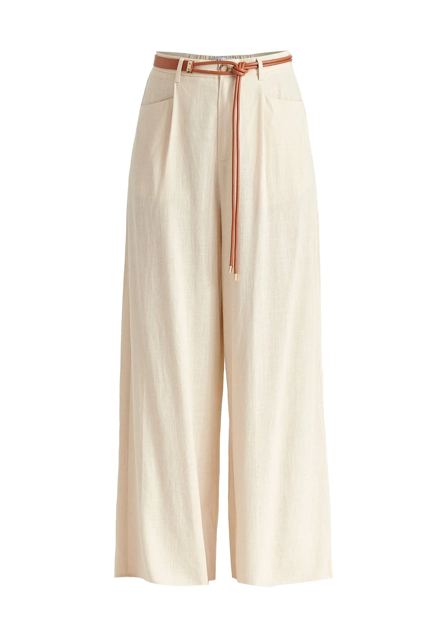 Linen Blend Wide Leg Trousers With Belt Paisie