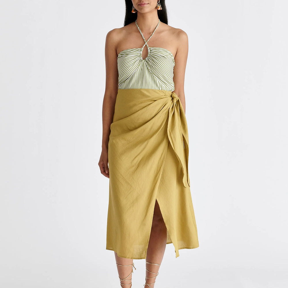 Linen Blend Wrap Skirt Paisie